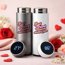Bk Gift Kişiye Özel Best Friend Tasarımlı Dijital Göstergeli Filtreli 2li Çelik Termos 450 Ml -2, Arkadaşa Hediye En İyi Arkadaş Termos Seti Kobitmeye Renkli