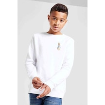 Tshirthane Watercolor Rabbit Baskılı Unisex Çocuk Beyaz Sweatshirt
