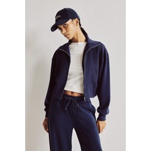 Defacto Standart Fit Dik Yaka Fermuarlı Crop Modal Basic Hırka H4538ax26auın187 İndigo-ın187