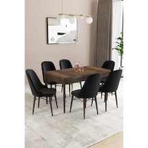 Familieconcept Almira Serisi, Barok Ahşap Desen 80x132 Açılabilir Mdf Mutfak Masası Takımı 6 Adet Sandalye Siyah
