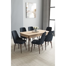 Jusie Meşe Desen 80x132 Açılabilir Mutfak Masası Takımı 6 Adet Sandalye Antrasit
