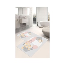 Dijital Baskı Kelebek Desen Kaymaz Taban 2li Set Banyo Paspası Klozet Takımı 50x60cm-60x100cm Gri