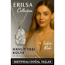 Sertifikalı Gümüş Tel Sargılı Doğal Havlit Taşı Kolye 25-30 Mm Huzur Ve Bilgelik Taşı Renkli