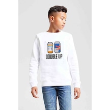 Tshirthane Double Up Baskılı Unisex Çocuk Beyaz Sweatshirt Beyaz