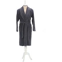 Trendy Şalyaka Bornoz + Baş Havlusu- L Beden Gri
