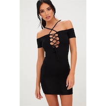 Fantezi Seksi Omuzları Açık Mini Elbise Hf101471 Siyah