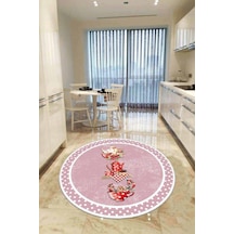 Pembe Kaymaz Çaydanlık Desenli Yuvarlak Mutfak Halısı Ar423n11