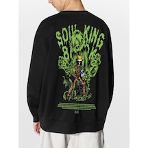 Unisex Siyah Brook Baskılı Hoodie Oversize Kapşonsuz Sweatshirt Siyah
