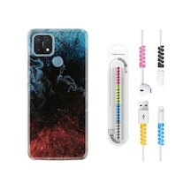 Oppo A15S Kılıf Kablo Koruyuculu Red Blue Black Abstact 1386 Siyah