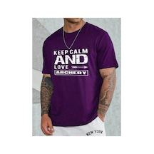 Medinenur Unisex Keep Calm Bisiklet Yaka Tshirt Mor