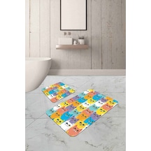 Renkli Kedili Desen Banyo Halısı Klozet Paspas Seti Bs251n11 Çok Renkli