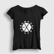 Presmono Kadın Symbols Logo Exo T-shirt Siyah