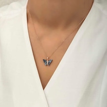 Gümüş Antrasit Kaplangözü Taşlı Kelebek Kolye (523461840)