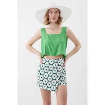Vitrin Kare Yaka Sıfır Kol Crop Bluz YEŞİL