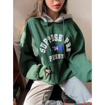 Kadın Yeşil Suppose Baskılı Oversize Sweatshirt Yeşil