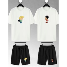 Unisex Kadın Erkek Cedric Chen Baskılı Sevgili Çift Kombini Tasarım Oversize Tshirt Ve Şort Beyaz1 Mck2328 Beyaz