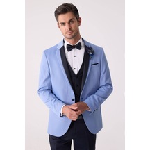 Ysf Erkek Mavi Slim Fit Yelekli Damatlık