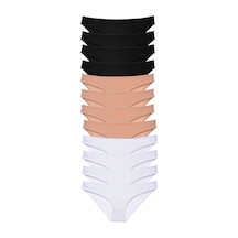 Royaleks 12 adet Süper Eko Set Likralı Kadın Slip Külot Siyah Ten Beyaz RYL-EKO11035 Beyaz - Siyah - Ten