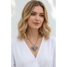 Fil Ailesi Boncuk Desenli Kolye Mavi - Beyaz