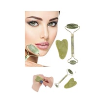 Çift Taraflı 2Li Cilt Yüz Masaj Aleti Jade Roller Yeşim Taşı Seti