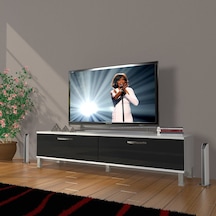 Decoraktiv Eko 140 Mdf Std Krom Ayaklı Tv Ünitesi Tv Sehpası - Beyaz - Siyah Beyaz - Siyah