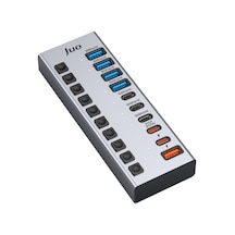 Juo Usb-a 10 Portlu Anahtarlı 5 Usb-a 5 Type-c 5gbps Pd Hızlı Şarj Destekli Usb 3.1 Çoklayıcı Dönüştürücü Hub