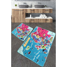 Carta Banyo Halısı Djt 2 Li Set Banyo Halısı Paspas Yıkanabilir Kaymaz Çok Renkli