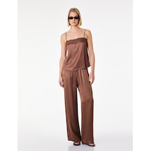 Koton Beli Bağlamalı Geniş Paça Saten Pantolon Kahverengi 6sak40087ew Kahve