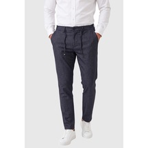 Deepsea Erkek Slim Fit Kırçıllı Lacivert Kumaş Pantolon İpli Esnek Bel Likralı Spor Şık Pantolon 2700252