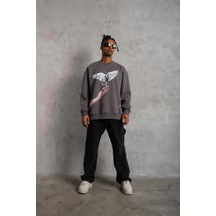 Modi Green Özgür Güvercin Baskılı Erkek Gri Sweatshirt