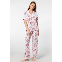 Türen Kadın Desenli Kısa Kol Dokuma Pijama Takımı 001