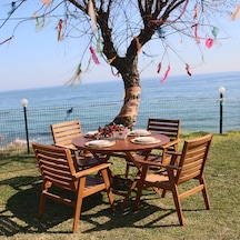 Heybeli Ahşap Katlanabilir Bahçe Seti: 120Lik Masa + 4 Sandalye