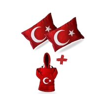 Türk Bayraklı Dijital Baskılı Araç Yastığı 2’li & Ayyıldızlı Polar Vites Kılıfı – Oto Aksesuar Seti