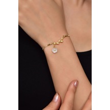 925 Ayar Gümüş Gold Kaplama Zirkon Taşlı Sedef Manolya Çiçeği Bileklik