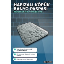 Hafızalı Köpük Banyo Paspası Gri Kaydırmaz Tabanlı Emici Ayak Paspas 1 Adet Bx-316949 Diğer
