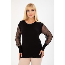 Büyük Beden Bluz Esnek Siyah 28c-2408 Siyah