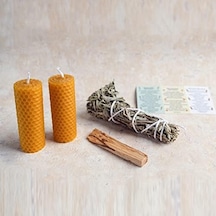Miebox Arınma Seti 1 Adet Palo Santo Tütsü + 2 Adet Balmumu Mum + 1 Demet Adaçayı Tütsüsü Acı Kahverengi