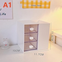 Masaüstü Kalemlik Organizer 7 Bölmeli Kawaii Kapaklı Mini Çekmeceli Kalemlik - Beyaz Genel