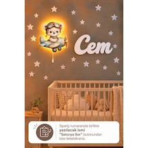 Ahşap Ayıcıklı Lamba & Işıksız İsimlik Seti İsimli Bebek Ve Çocuk Odası Dekoru Mavi