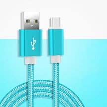 Mavi İos Uyumlu, Type-c Ve Mikro Usb İçin Ekstra Uzun 10ft Naylon Örgülü Usb Şarj Kablosu, Dayanıklı Ve Hızlı Şarj 1.5m Type-c