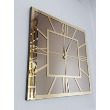 Ayna Denizi Golden Quare Bronze Model Altın Bronz Renk 60 CM x 60 CM Dekoratif Aynalı Duvar Saati Altın