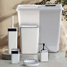 Violet Still Çamaşır Sepetli 6 Parça Kare Banyo Seti Beyaz - Gri