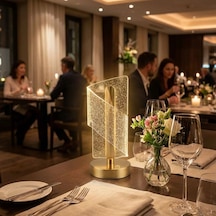 Çapraz Kavisli Kristal Simli Led Masa Lambası Gold Gövdeli, Dokunmatik, 3 Kademe Işık Ayarlı Şarjlı Dekoratif Lamba 4801 Diğer