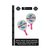 Delux Serisi Çocuk Aktivite Tasarım Kzl-3394 Beachball Tahta Raket Fılelı 24 Lü Çok Renkli