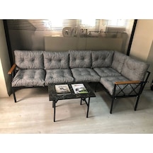 Miami Köşe Koltuk Takımı , 3+2 Balkon-bahçe-çay Seti-mutfak Köşesi Mermer Desen 70x50cm Sehpa Gri