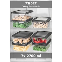 7'li Trendy Buzdolabı Düzenleyici - Mikrodalga Ve Difrize Uygun Organizer Saklama Difriz Kabı 2700ml Gri