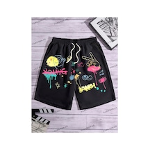 Tarzsokak Y2k Unisex Yaz Şort Bermuda Harajuka Anime Retro Kod-11459 Siyah