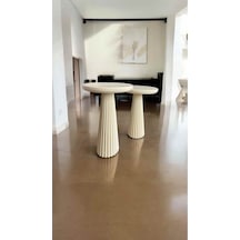 Masif Doğal Ahşap Yan Sehpa Krem Renk 2 Li Zigon Sehpa Ve Fiskos Seti - Wooden Coffee Table Krem