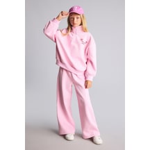 Defacto Baskılı Yarım Fermuarlı Sweatshirt Geniş Paça Eşofman Altı 2li Takım Kız Çocuk F8401a826wnpn441 Pembe-pn441