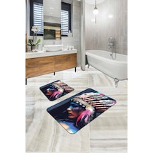 Renkli Etnik Desen Banyo Halısı Klozet Paspas Seti Bs200n11 Çok Renkli